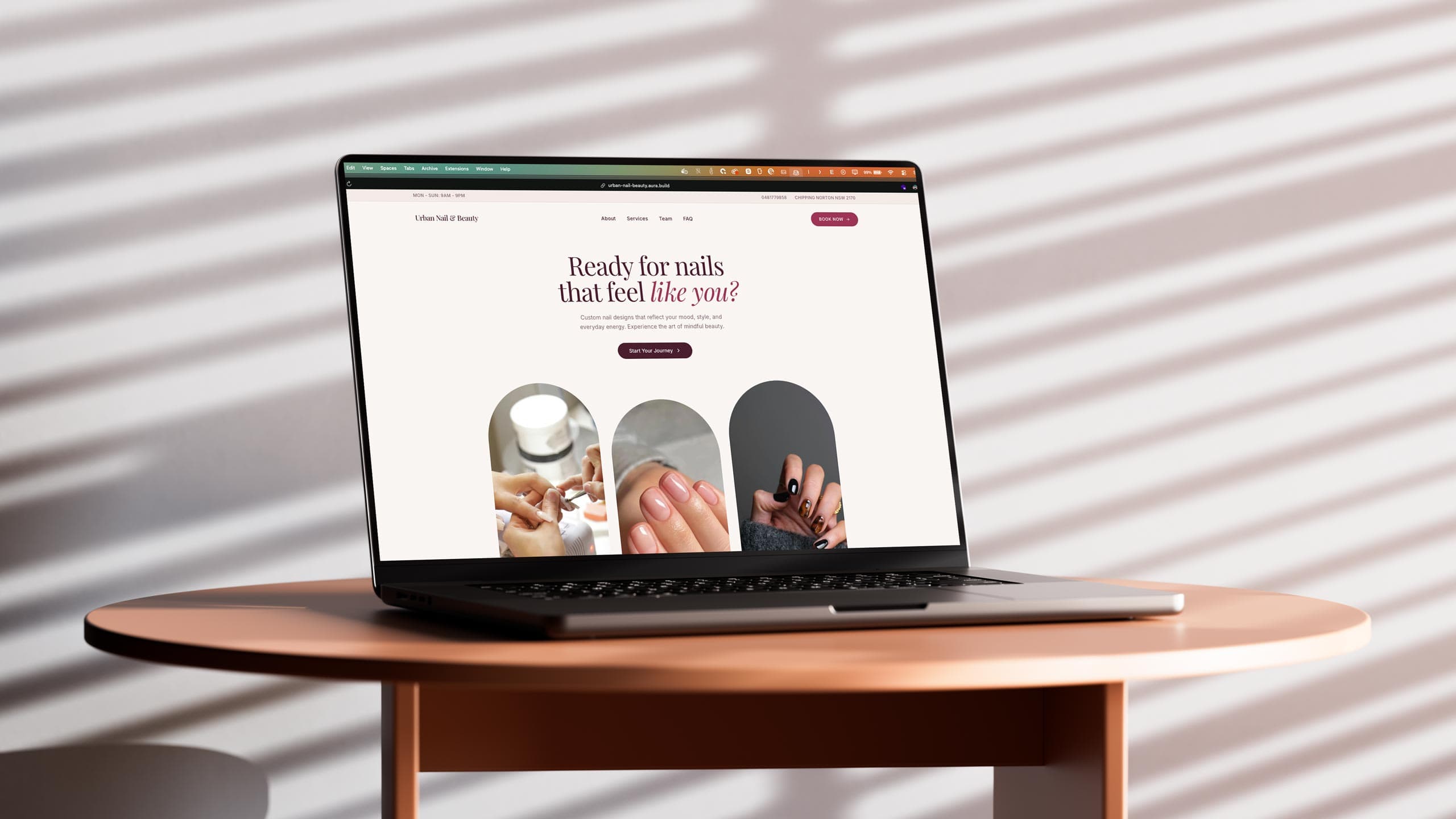 Modern minimalist local business website on desktop